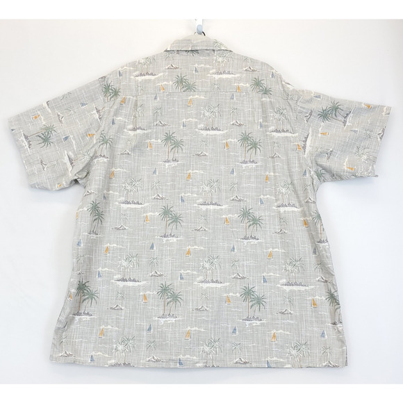 Redhead Button Down Shirt Tropical Sailboat Men 2XL Gray Cotton Short Sleeve - Picture 2 of 11